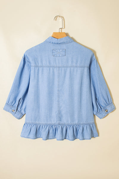 Ruffled Chambray Peplum Shirt