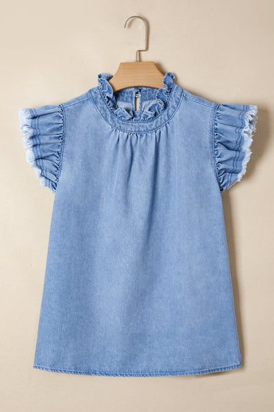 Denim Dream Ruffle Flutter Top
