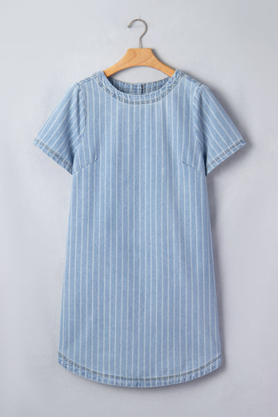 Coastal Breeze Pinstripe Denim Dress