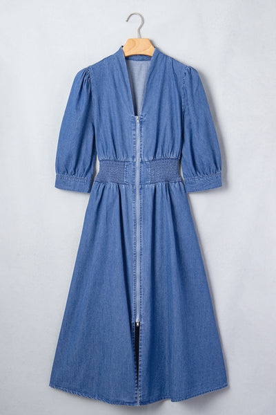 Blue Belle Zip Denim Midi Dress