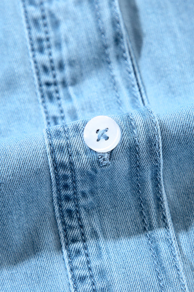 Sky Denim Ruffle Yoke Shirt Dress