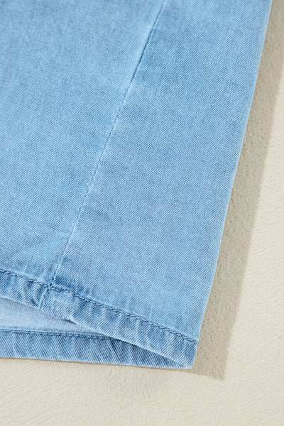 Sky Denim Ruffle Yoke Shirt Dress