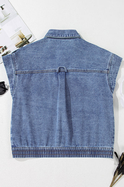 Denim Cargo Crop Vest