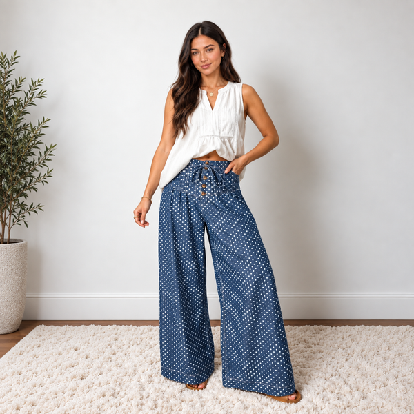 Dotty Blue Wide Leg Jeans