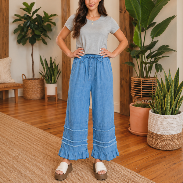 Soft Ruffle Chambray Pants