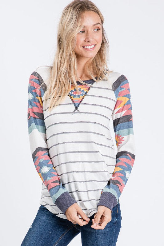 Love Kuza Aztec Contrast Sleeve Top – Love, Kuza Love Kuza Aztec Contrast Sleeve Top – Love, Kuza