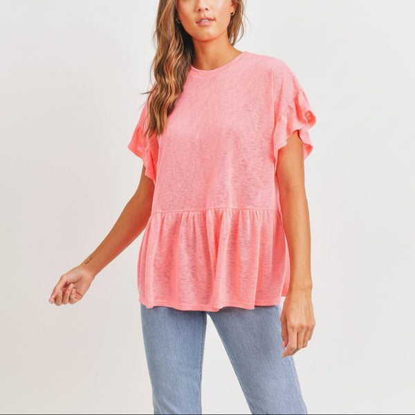 Coral Breeze Slub Ruffle Peplum Top