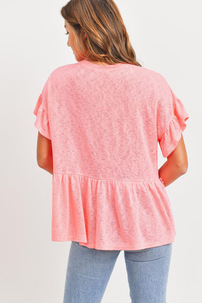 Coral Breeze Slub Ruffle Peplum Top