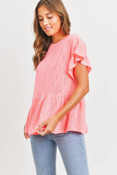 Coral Breeze Slub Ruffle Peplum Top