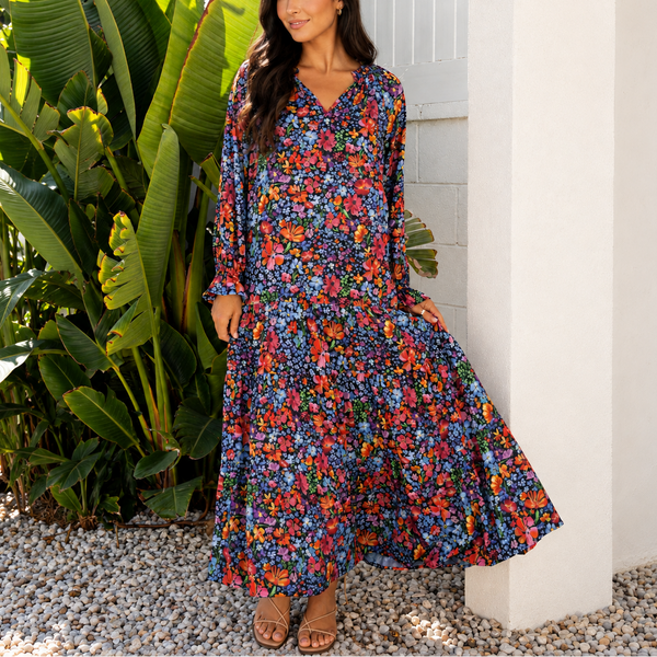 Midnight Wildflower Tiered Maxi Dress
