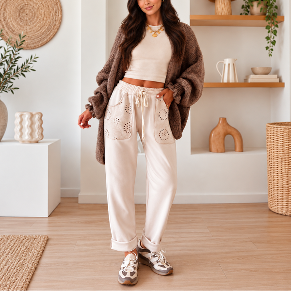 Ivory Bloom Eyelet Joggers