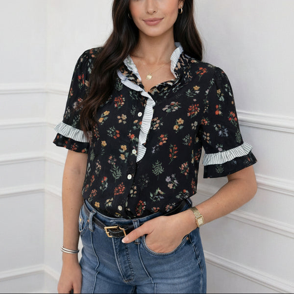 Midnight Wildflower Ruffle Shirt