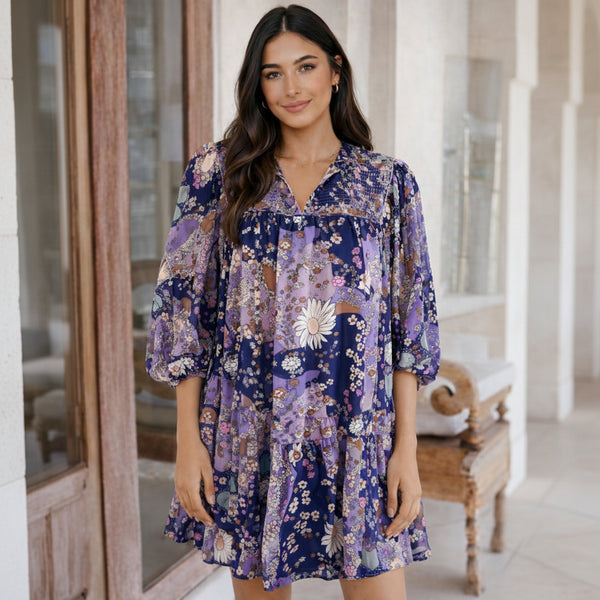 smock dress purple Blooming Tulips Purple Smocked Dress
