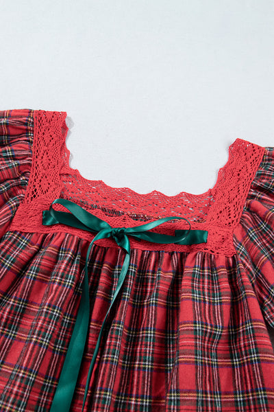 Red Plaid Lace-Trim Mini Dress — supplier product-only image