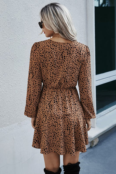 Ditsy Leopard Print Waist Tie Dress