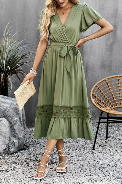 Golden Meadow Lace Midi Dress