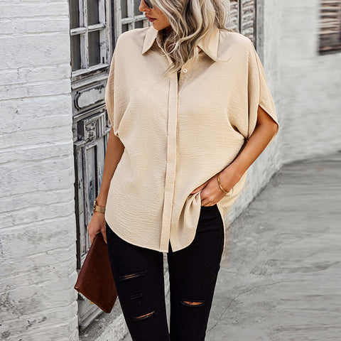 Dolman Sleeves Button Front Blouse | Shirts & Blouse | drop shoulder, drop shoulder sleeve top, drop shoulder sleeves top, drop shoulder top, elings, layering piece, layering top, loose fit, loose fit top, love kuza, lovely top, mock neck, new arrival, new arrivals, pretty top, short sleeve, short sleeve top, short sleeves, soft knit top, solid top, versatile top | Love, Kuza