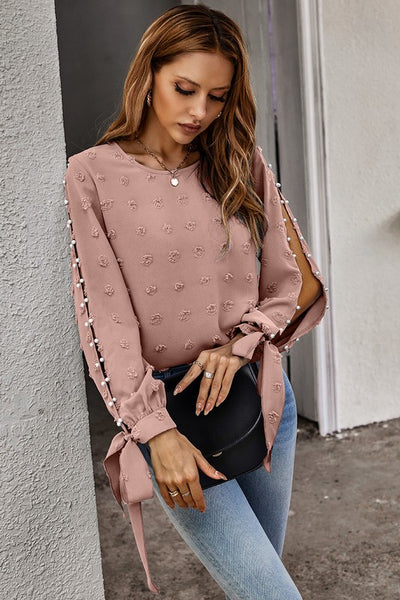 Open Sleeves With Pearls Blouse