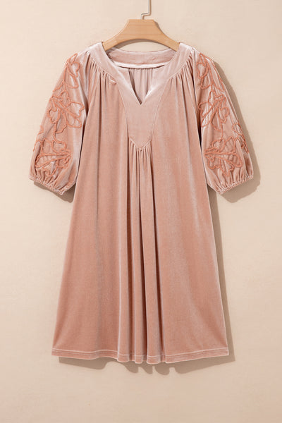 French Beige Embroidered Velvet Dress — supplier product-only image