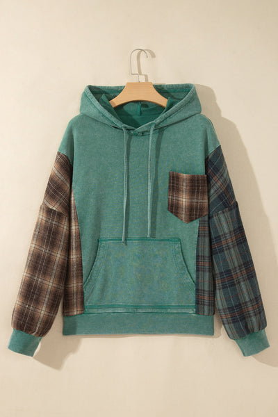 Pine Grove Plaid-Sleeve Cotton Hoodie — supplier product-only image