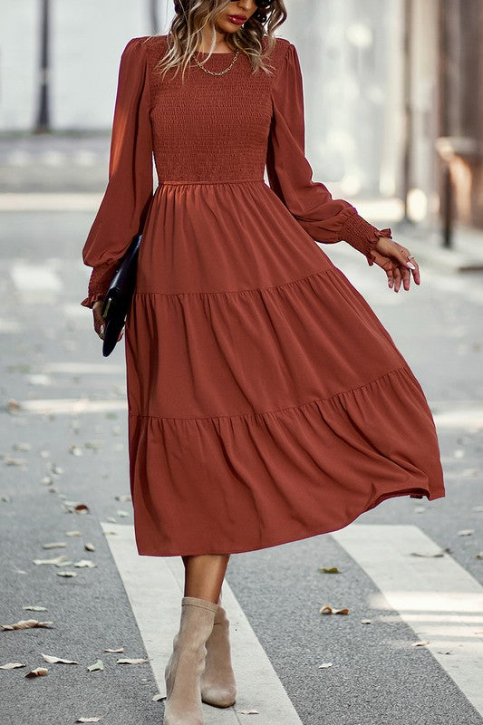 Love Kuza Smocked Cuffs Tiered Midi Dress – Love, Kuza