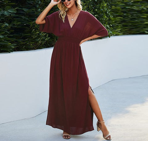 V-Neck Dolman Sleeves Maxi Dress | Dress | button down, dolman sleeve, dolman sleeve dress, elings, maxi, maxi dress, maxi dresses, new arrival, new arrivals, solid, vneck dress | Love, Kuza