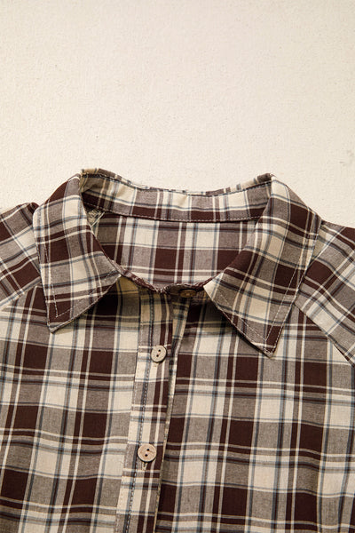 Brown Plaid Button-Front Mini Dress — supplier product-only image