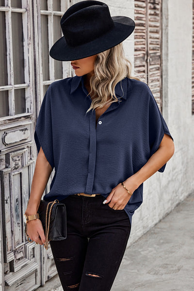Dolman Sleeves Button Front Blouse