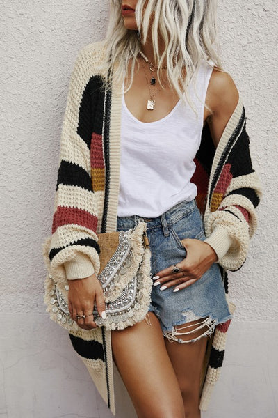 Earthy Striped Knitted Cardigan