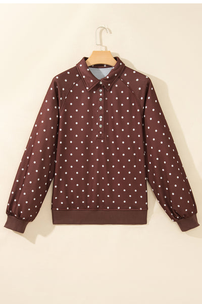 Café Polka Button-Collar Sweatshirt — supplier product-only image