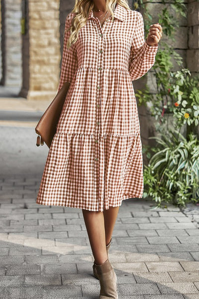 Button Front Tiered Midi Dress
