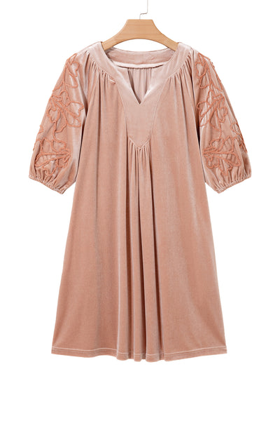 French Beige Embroidered Velvet Dress — supplier product-only image