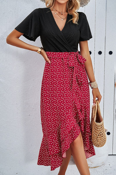 Floral Fusion Wrap Midi Dress