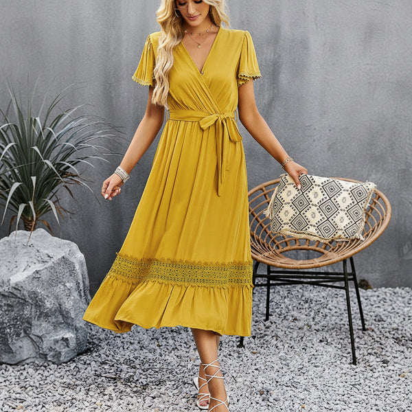 Golden Meadow Lace Midi Dress