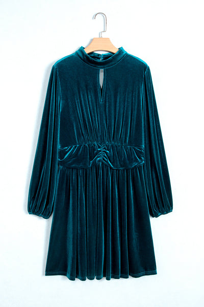 Teal Keyhole Velvet Mini Dress — supplier product-only image
