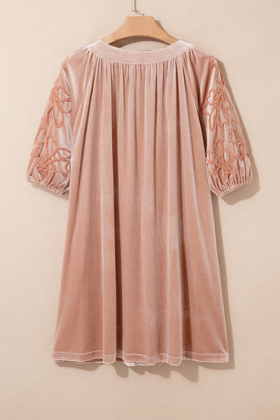 French Beige Embroidered Velvet Dress — supplier product-only image