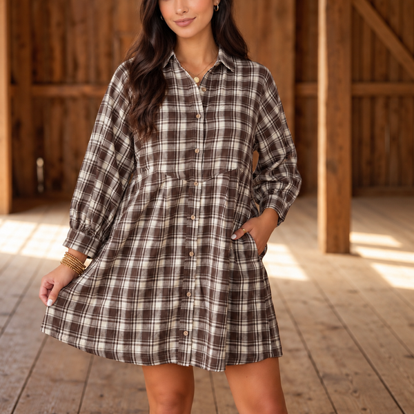 Brown Plaid Button-Front Mini Dress — shopify hero