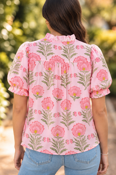 Pink Blossom Ruffle Shirt ? back view