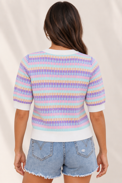 Violet Horizon Stripe Sweater — lila back