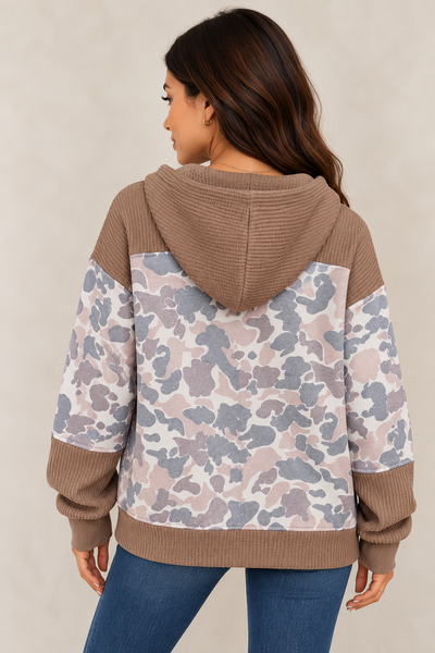 Camo Cabin Waffle-Trim Hoodie — lila back