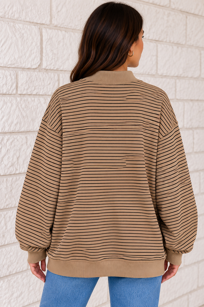 Sunday Stroll Striped Mock-Neck Sweatshirt — lila back