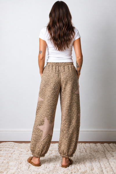 Wild Star Leopard Joggers - back view
