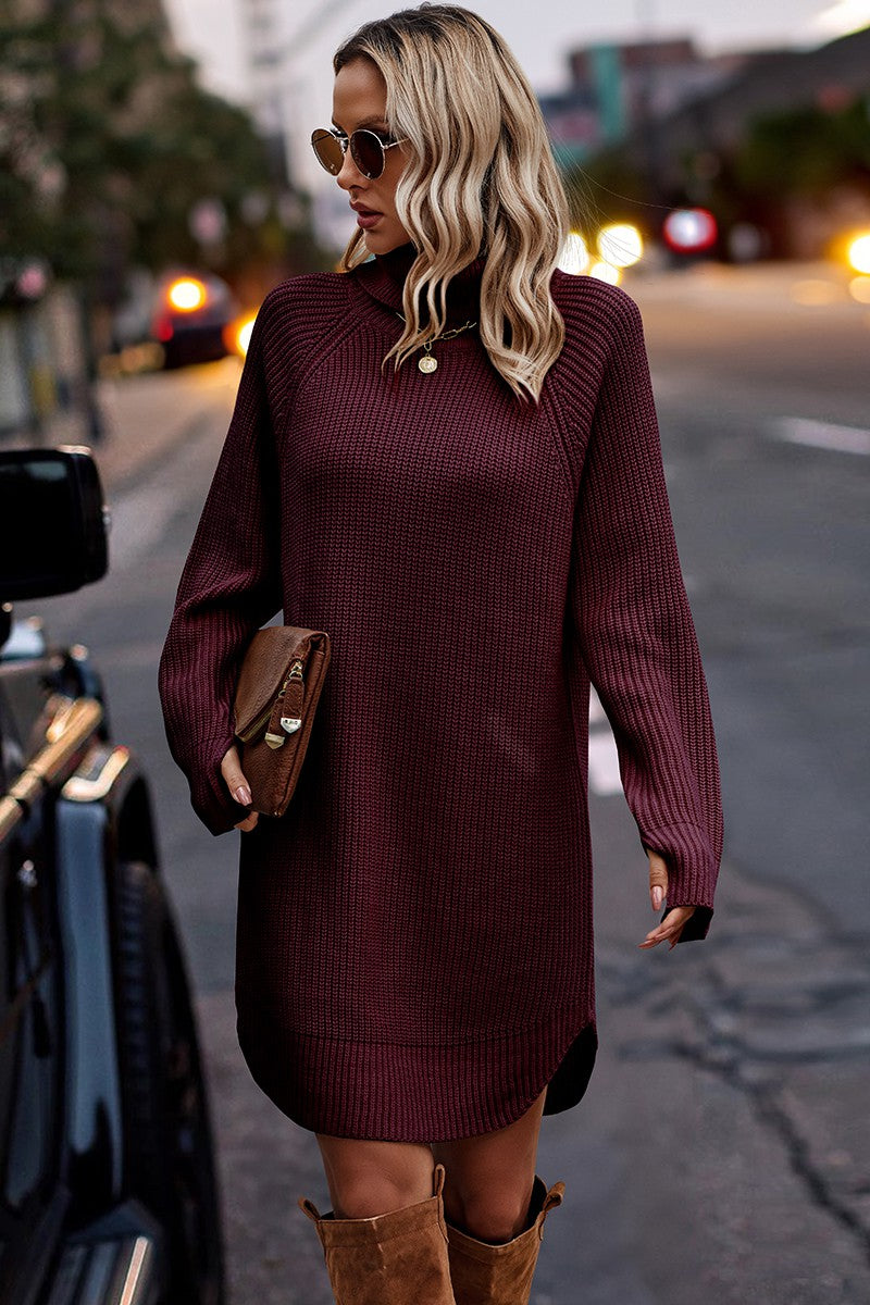 Love Kuza Chunky Knit Turtleneck Sweater Dress Wine / XLarge (12-14) Love Kuza Chunky Knit Turtleneck Sweater Dress Wine / XLarge (12-14)