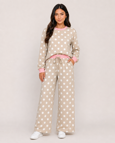 Biscotti Dot Contrast Trim Lounge Set — sandi approved lila front