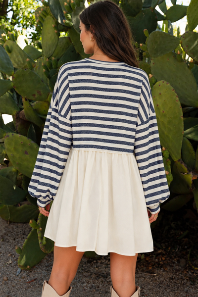 Coastal Stripe Patchwork Mini Dress — lila back