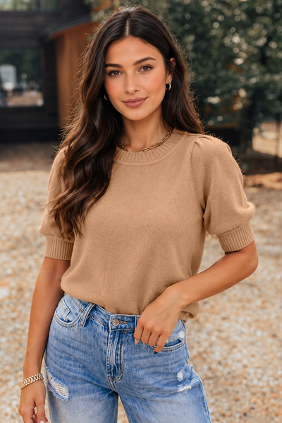 French Vanilla Puff Sleeve Sweater — lila front