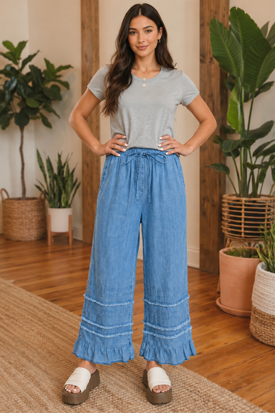 Soft Ruffle Chambray Pants — lila front