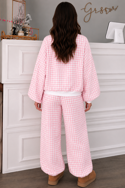 Pink Picnic Gingham Lounge Set — sandi approved lila back