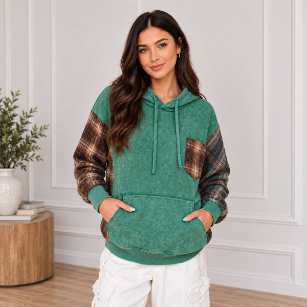 Pine Grove Plaid-Sleeve Cotton Hoodie — shopify hero full square