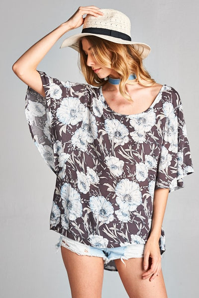 Butterfly Sleeve Floral Top